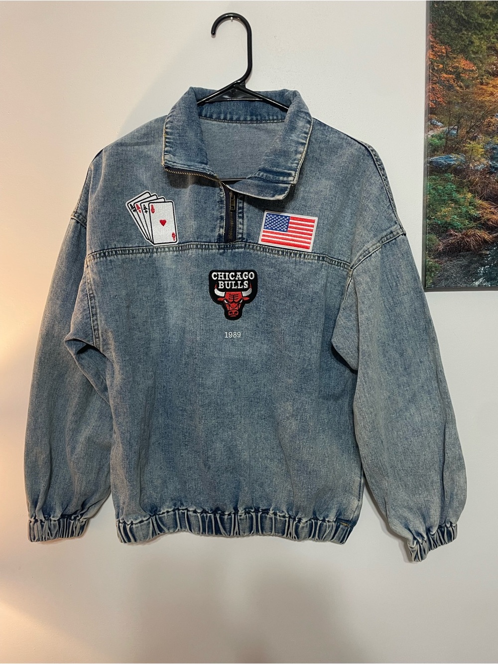 Rare Chicago Bulls 1989 Denim zip Pullover Jacket Blue size m